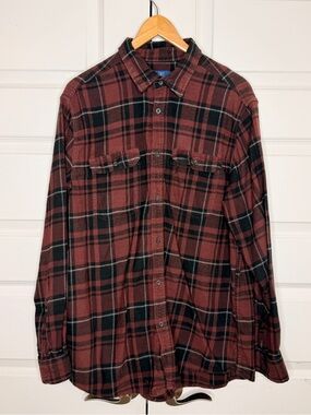 George Men's Burgundy and Black Plaid Button-Down Shirt
